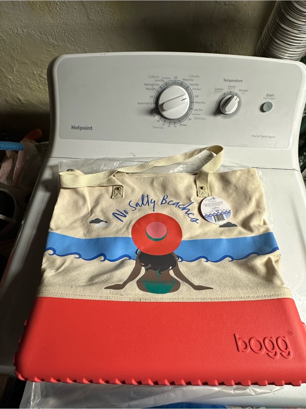 Bogg Bag Canvas Tote in Cream with Red Accent - No Salty Beaches